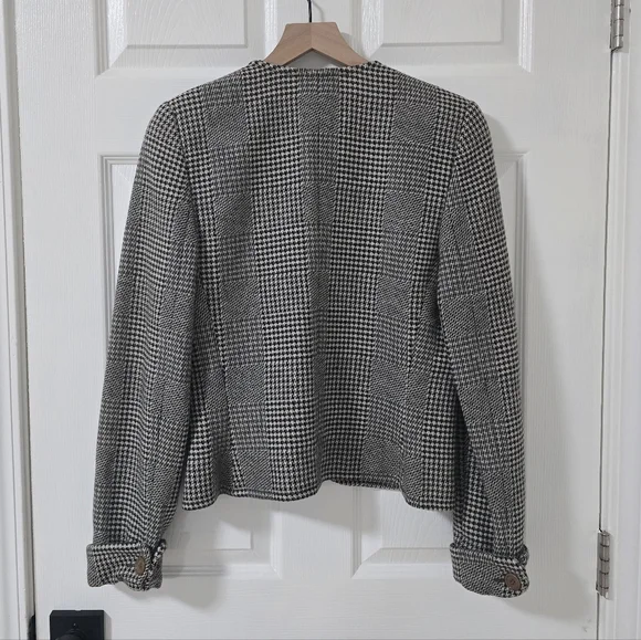 Giorgio Armani Plaid Houndstooth Collarless Wool Blazer Jacket Size 42/6 - Picture 3 of 6